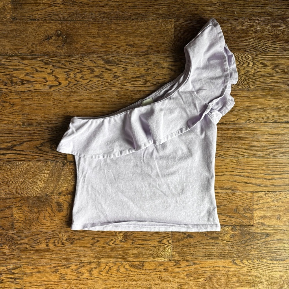 Anthropologie Maeve One-Shoulder Ruffle Crop Top - Lavender | Women’s XS